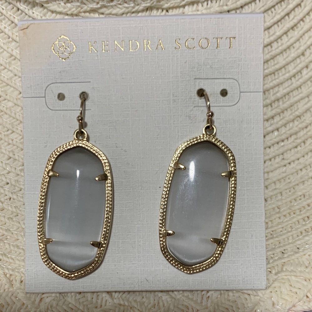 Kendra Scott Gold Frame Earrings with Soft Gray Stones